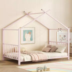 Lit plateforme en métal Whisen, taille double, en forme de maison