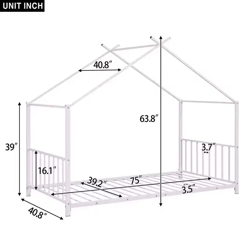 Lit plateforme en métal Whisen, taille double, en forme de maison