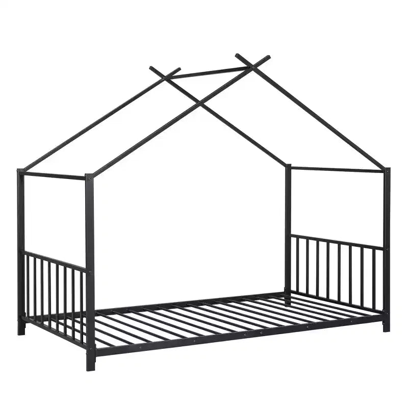 Lit plateforme en métal Whisen, taille double, en forme de maison