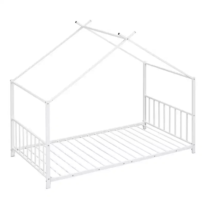 Lit plateforme en métal Whisen, taille double, en forme de maison