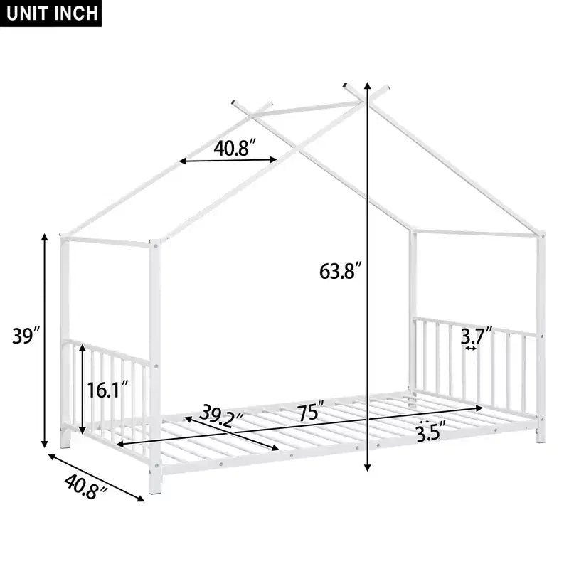 Lit plateforme en métal Whisen, taille double, en forme de maison