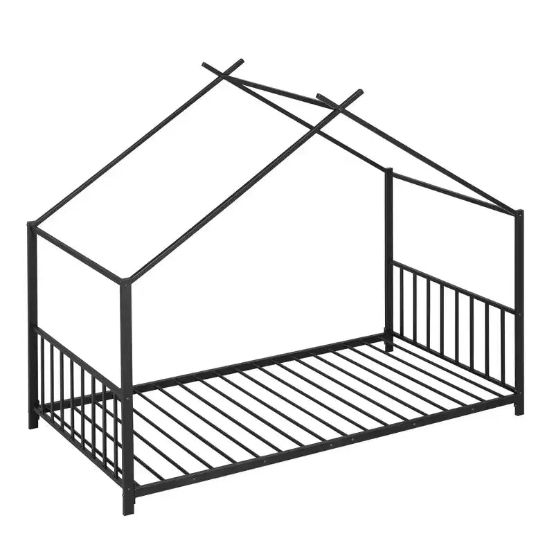 Lit plateforme en métal Whisen, taille double, en forme de maison