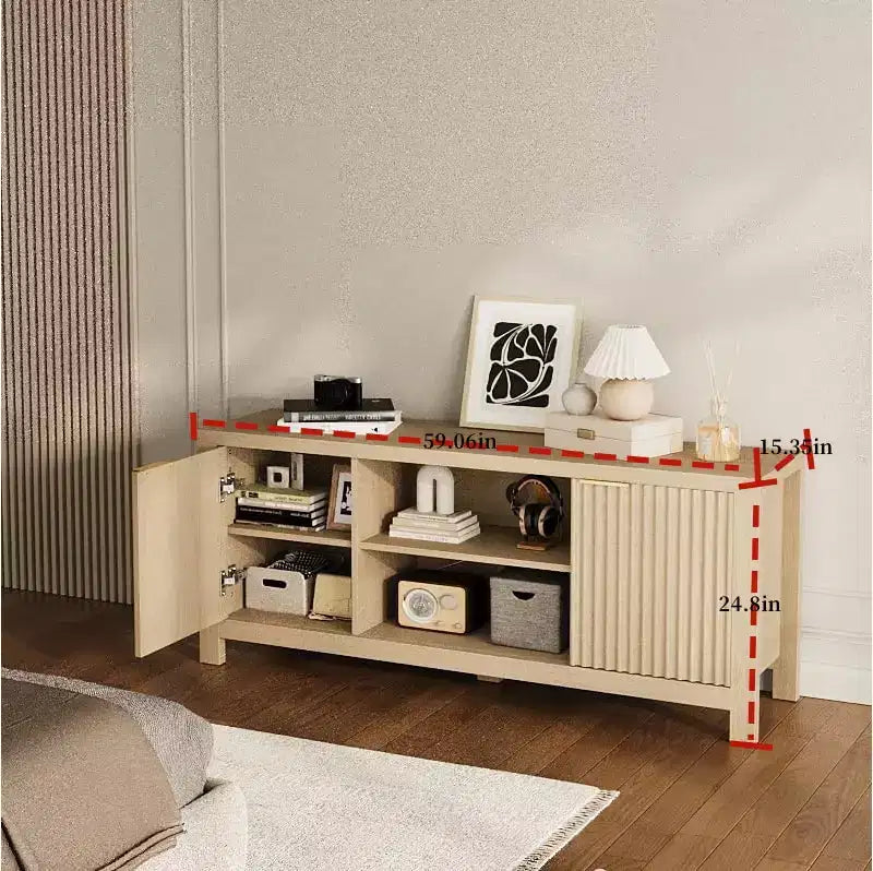 Meuble TV pour centre de divertissement de 65 pouces avec placards, étagères ouvertes, table de console multimédia