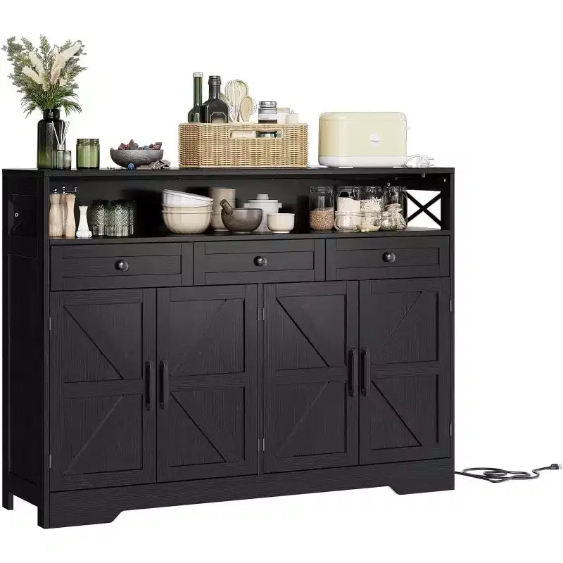 Buffet Cabinet with Adjustable Shelves, 4 Doors ,3 Drawers Kitchen Storage Cabinet