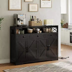 Meuble Buffet avec Étagères Réglables, 4 Portes, 3 Tiroirs, Meuble de Rangement de Cuisine