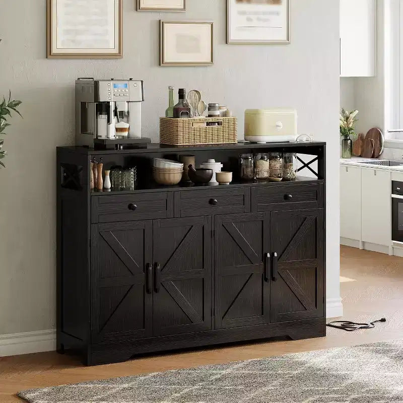 Meuble Buffet avec Étagères Réglables, 4 Portes, 3 Tiroirs, Meuble de Rangement de Cuisine