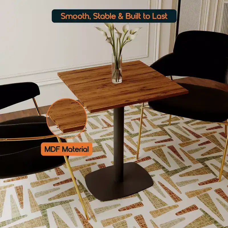 Table à manger carrée Leisuremod Vail de 24 pouces avec plateau en MDF et base carrée en acier pour la cuisine, la salle à manger et le pub