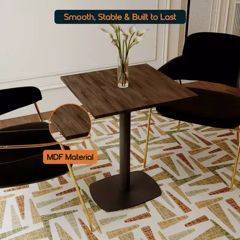 Table à manger carrée Leisuremod Vail de 24 pouces avec plateau en MDF et base carrée en acier pour la cuisine, la salle à manger et le pub