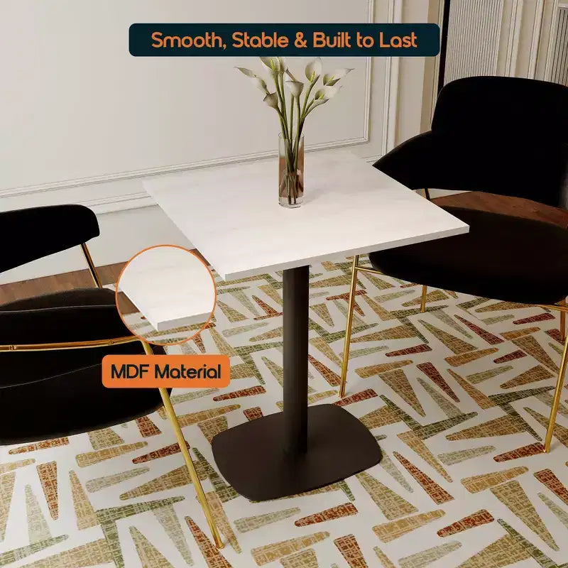 Table à manger carrée Leisuremod Vail de 24 pouces avec plateau en MDF et base carrée en acier pour la cuisine, la salle à manger et le pub