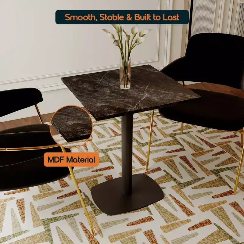 Table à manger carrée Leisuremod Vail de 24 pouces avec plateau en MDF et base carrée en acier pour la cuisine, la salle à manger et le pub