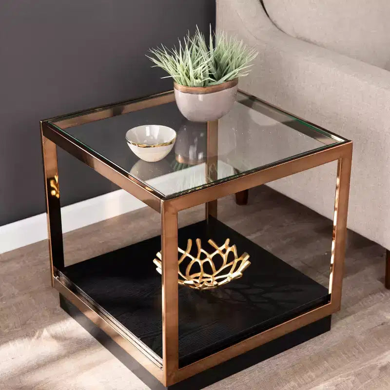 Table d'appoint Lexina avec plateau en verre – Champagne – SEI