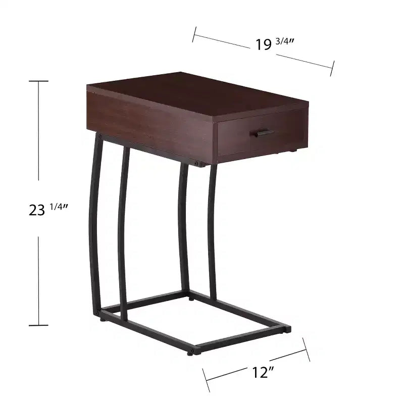 Table d'appoint Porten avec prises et ports USB - Marron - SEI