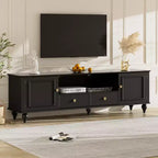 MAYEERTY Meuble TV moderne avec compartiment ouvert 2 tiroirs 2 armoires et 5 pieds solides pour salon Noir