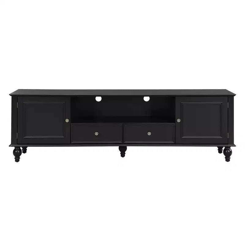 MAYEERTY Meuble TV moderne avec compartiment ouvert 2 tiroirs 2 armoires et 5 pieds solides pour salon Noir