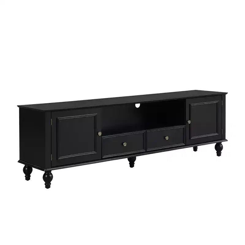 MAYEERTY Meuble TV moderne avec compartiment ouvert 2 tiroirs 2 armoires et 5 pieds solides pour salon Noir