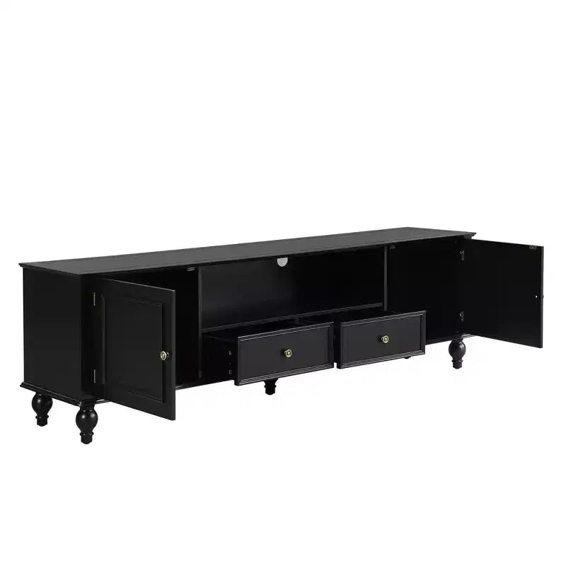 MAYEERTY Meuble TV moderne avec compartiment ouvert 2 tiroirs 2 armoires et 5 pieds solides pour salon Noir