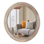 MAYEERTY 24 Round Wood Decorative Mirrors for Wall Decor, Rustic Circle Mirror with Beads for Bedroom Living Room Office