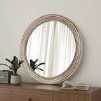 MAYEERTY 24 miroirs décoratifs ronds en bois pour la décoration murale, miroir cercle rustique avec perles pour chambre à coucher, salon, bureau