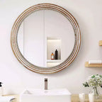 MAYEERTY 24 miroirs décoratifs ronds en bois pour la décoration murale, miroir cercle rustique avec perles pour chambre à coucher, salon, bureau