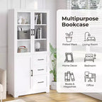 Karl Home Armoire de rangement blanche de 170 cm de haut avec 3 portes, 3 tiroirs, 5 étagères, style moderne
