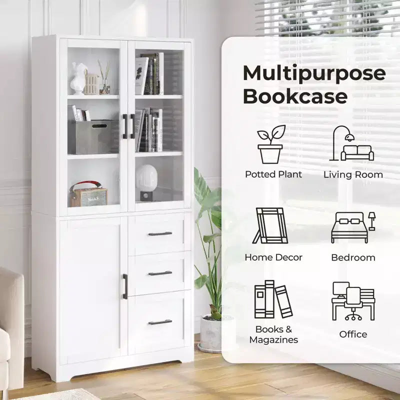Karl Home Armoire de rangement blanche de 170 cm de haut avec 3 portes, 3 tiroirs, 5 étagères, style moderne