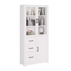 Karl Home Armoire de rangement blanche de 170 cm de haut avec 3 portes, 3 tiroirs, 5 étagères, style moderne