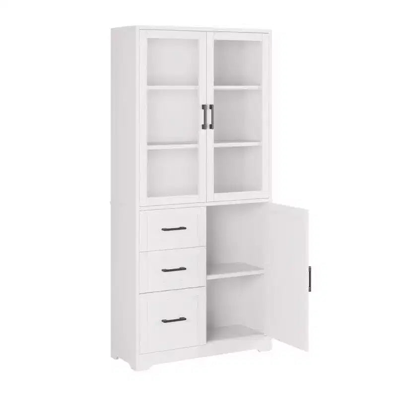 Karl Home Armoire de rangement blanche de 170 cm de haut avec 3 portes, 3 tiroirs, 5 étagères, style moderne