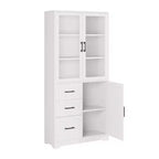 Karl Home Armoire de rangement blanche de 170 cm de haut avec 3 portes, 3 tiroirs, 5 étagères, style moderne