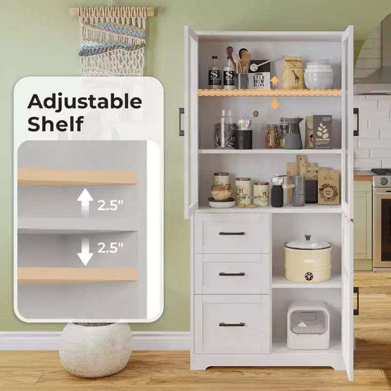 Karl Home Armoire de rangement blanche de 170 cm de haut avec 3 portes, 3 tiroirs, 5 étagères, style moderne