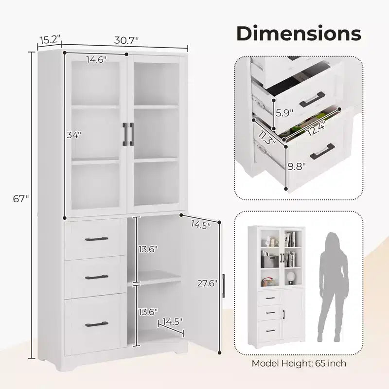 Karl Home Armoire de rangement blanche de 170 cm de haut avec 3 portes, 3 tiroirs, 5 étagères, style moderne