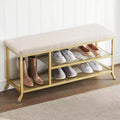 Shoe Rack Bench, 2 Tier Metal Storage Bench, Adjustable Shelf Entryway, Metal Shoe Rack Organizer with Cushion, Golden