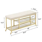Banc porte-chaussures, Banc de rangement en métal à 2 niveaux, Entrée avec étagère réglable, Organisateur de chaussures en métal avec coussin, Doré