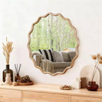 MAYEERTY Miroir décoratif rond ondulé à cadre en bois de 76 cm pour chambre, salle de bain, salon, entrée, naturel