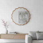 MAYEERTY Miroir décoratif rond ondulé à cadre en bois de 76 cm pour chambre, salle de bain, salon, entrée, naturel