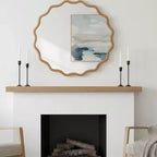 MAYEERTY Miroir décoratif rond ondulé à cadre en bois de 76 cm pour chambre, salle de bain, salon, entrée, naturel