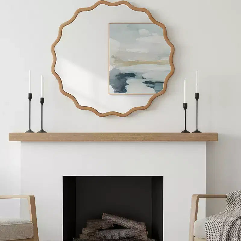 MAYEERTY Miroir décoratif rond ondulé à cadre en bois de 76 cm pour chambre, salle de bain, salon, entrée, naturel