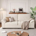 Modern Sofa 2-Seater Couches, Removable Medium Firm Sofa Cushion, Pull-Out Velvet Convertible Sofa, Side Pocket, for Living Room, Beige