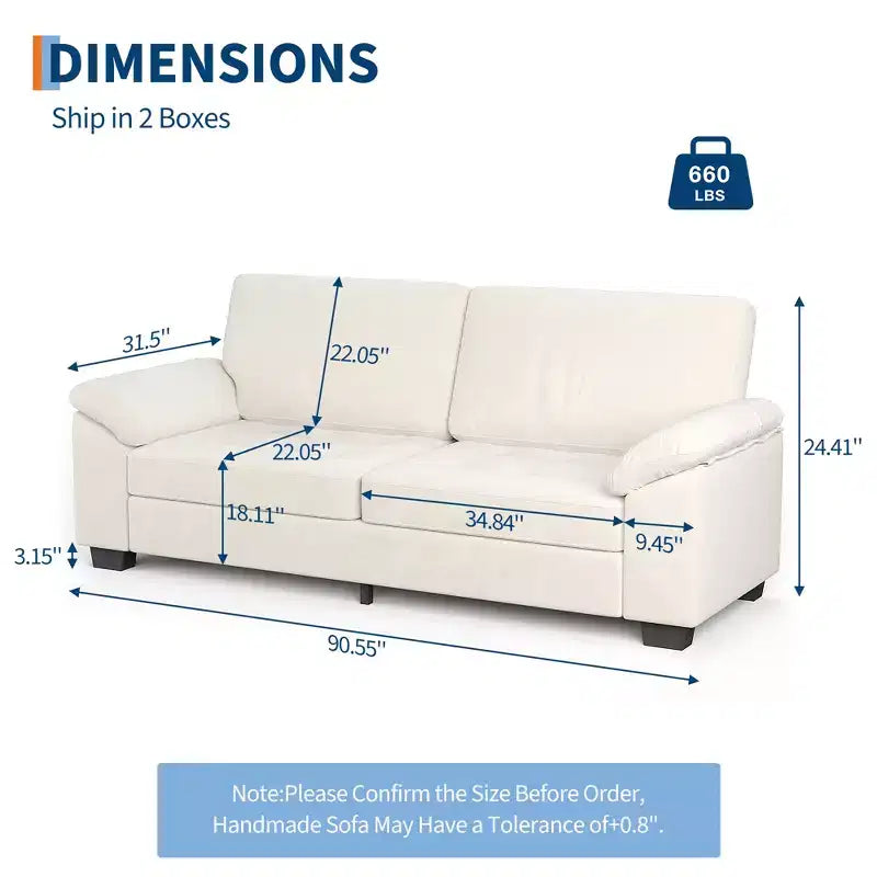Canapés 2 places modernes, coussin de canapé mi-ferme amovible, canapé convertible en velours dépliant, poche latérale, pour salon, beige