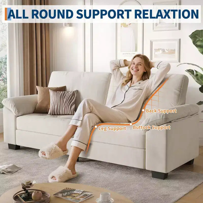 Canapés 2 places modernes, coussin de canapé mi-ferme amovible, canapé convertible en velours dépliant, poche latérale, pour salon, beige