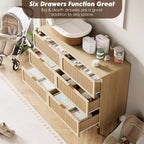 Commode à 6 tiroirs en rotin pour chambre à coucher, grande commode double avec tiroirs profonds, commode pour placard avec plateau large, longue commode en bois