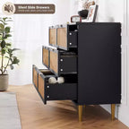 Commode à 6 tiroirs en rotin pour chambre à coucher, grande commode double avec tiroirs profonds, commode pour placard avec plateau large, longue commode en bois