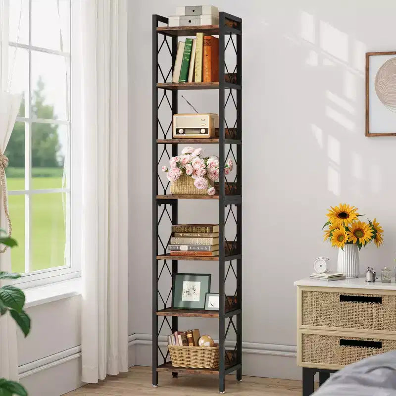 MAYEERTY Étagère polyvalente à 7 niveaux pour livres, décoration et essentiels de cuisine et salle de bain