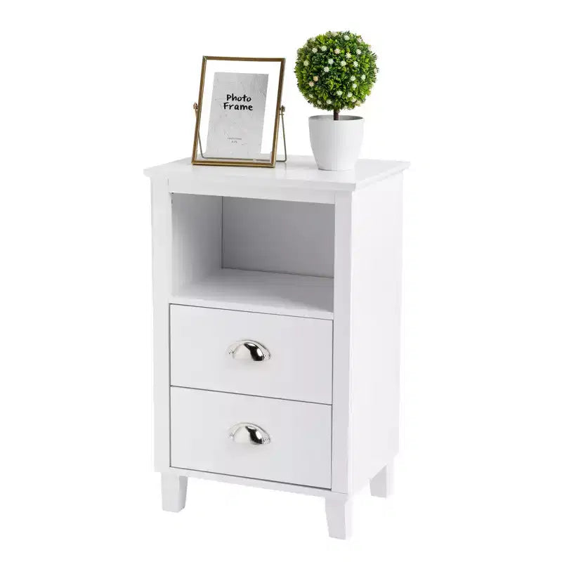 Table de chevet Karl Home 2 tiroirs en MDF blanc 40 cm l.