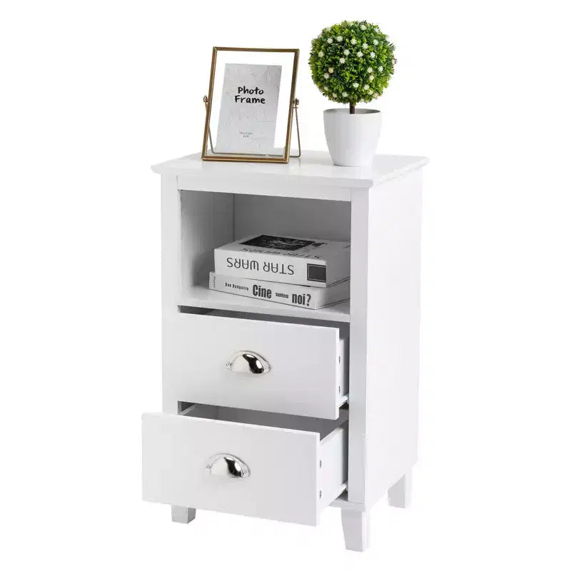 Table de chevet Karl Home 2 tiroirs en MDF blanc 40 cm l.