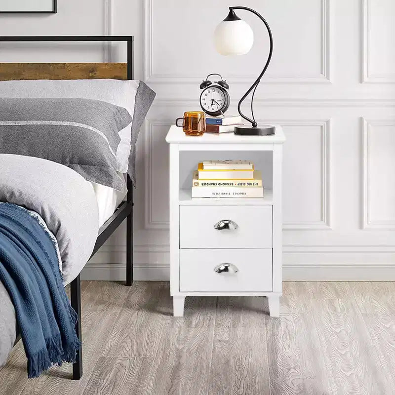 Table de chevet Karl Home 2 tiroirs en MDF blanc 40 cm l.