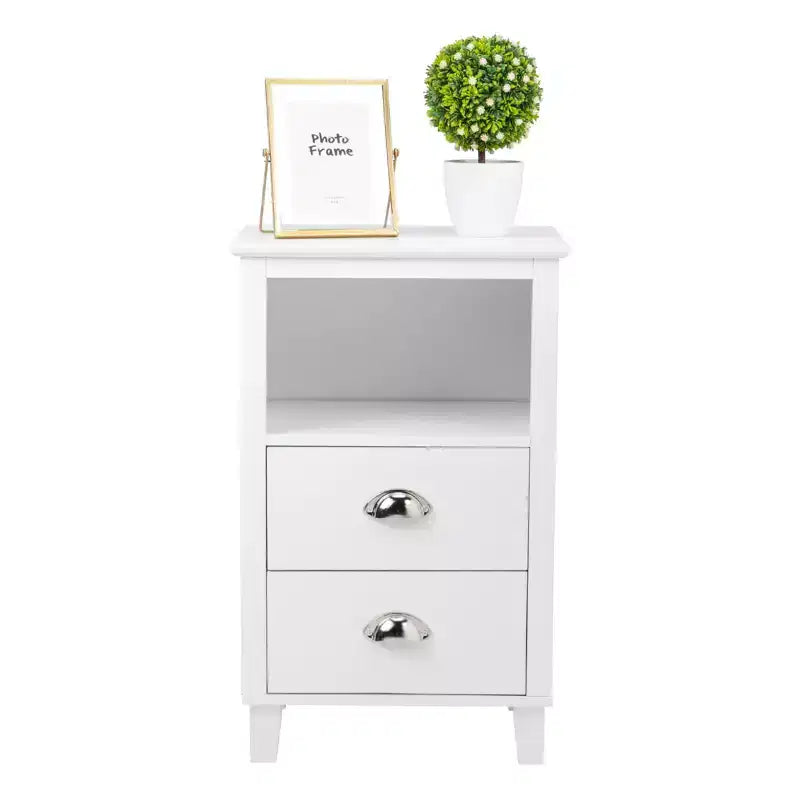 Table de chevet Karl Home 2 tiroirs en MDF blanc 40 cm l.