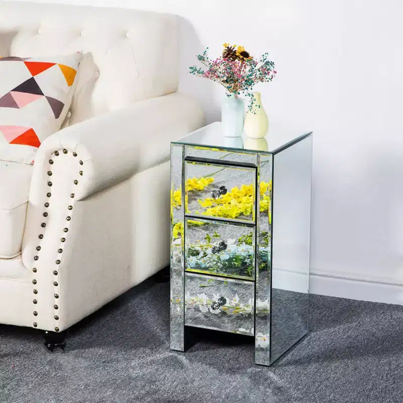 Table de chevet Karl Home en MDF argenté à 3 tiroirs de 30 cm de large