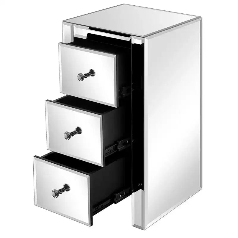 Table de chevet Karl Home en MDF argenté à 3 tiroirs de 30 cm de large