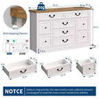 Commode de ferme pour chambre à coucher, commode à 9 tiroirs avec station de charge, commode en bois de 55" avec poignées rustiques, organiseur de commodes de rangement