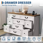 Commode de ferme pour chambre à coucher, commode à 9 tiroirs avec station de charge, commode en bois de 55" avec poignées rustiques, organiseur de commodes de rangement